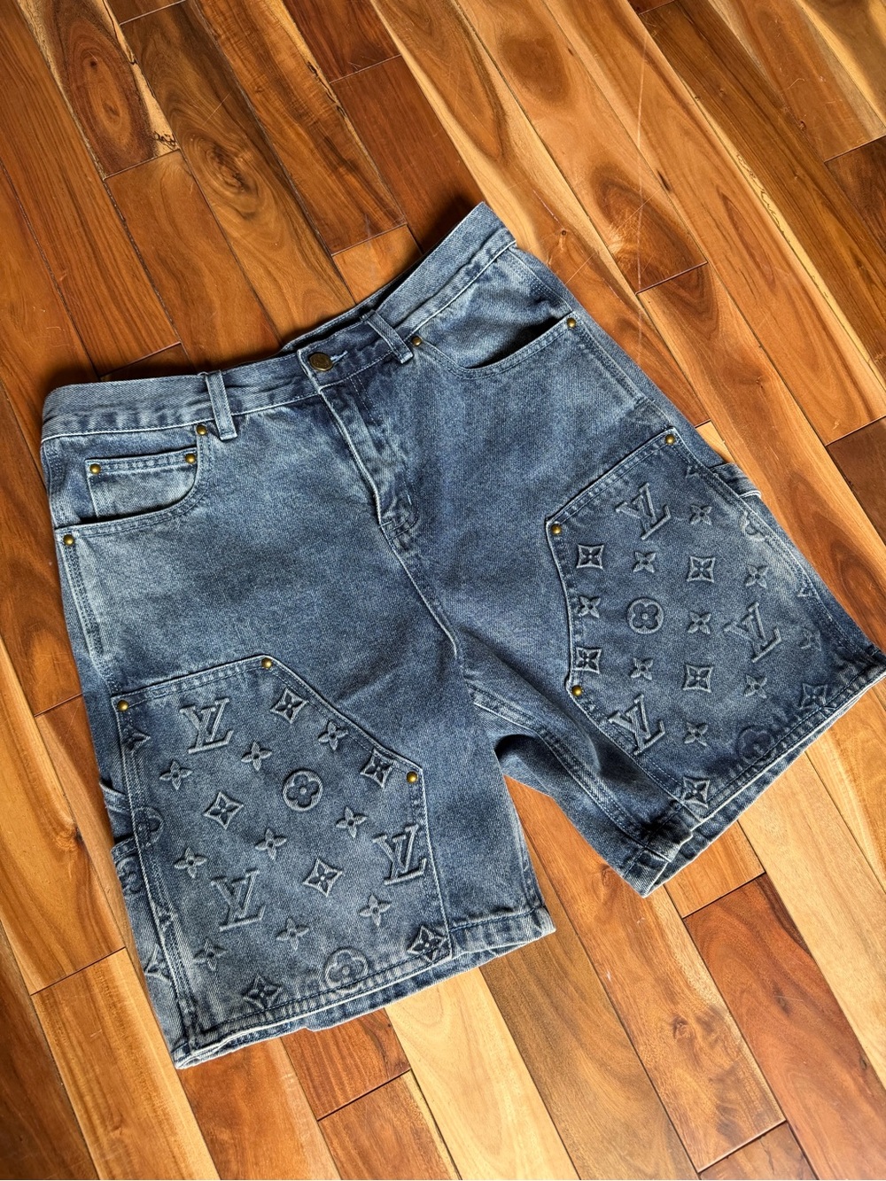 Louis Vuitton Embossed Monogram Denim Shorts - Faded Blue